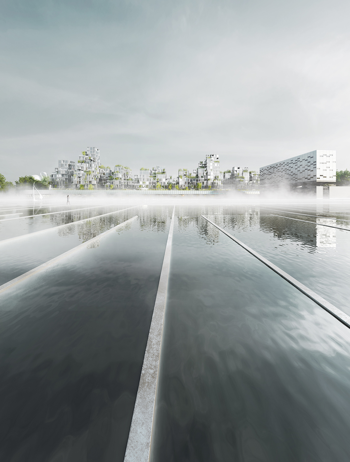 dans le cadre de Réinventer la Seine, ce projet conçu avec l'agence XTU en partenariat avec le groupe Pichet se trouve sur le site de l'usines des eaux d'Ivry sur seine créée par Dominique Perrault.
